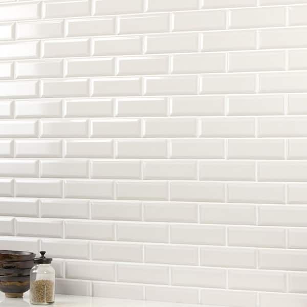 Revalia Remix Centennial White 12-1/2 in. x 15 in. Glossy Ceramic Bevel Brick Joint Mosaic Wall Tile (10.3 sq.ft./case)