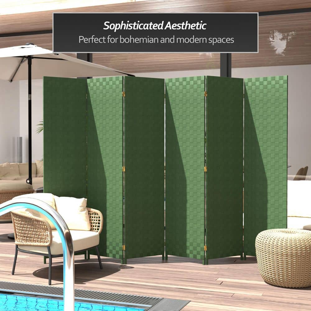 Green Vinyl 6-Panel Folding Floor Screen