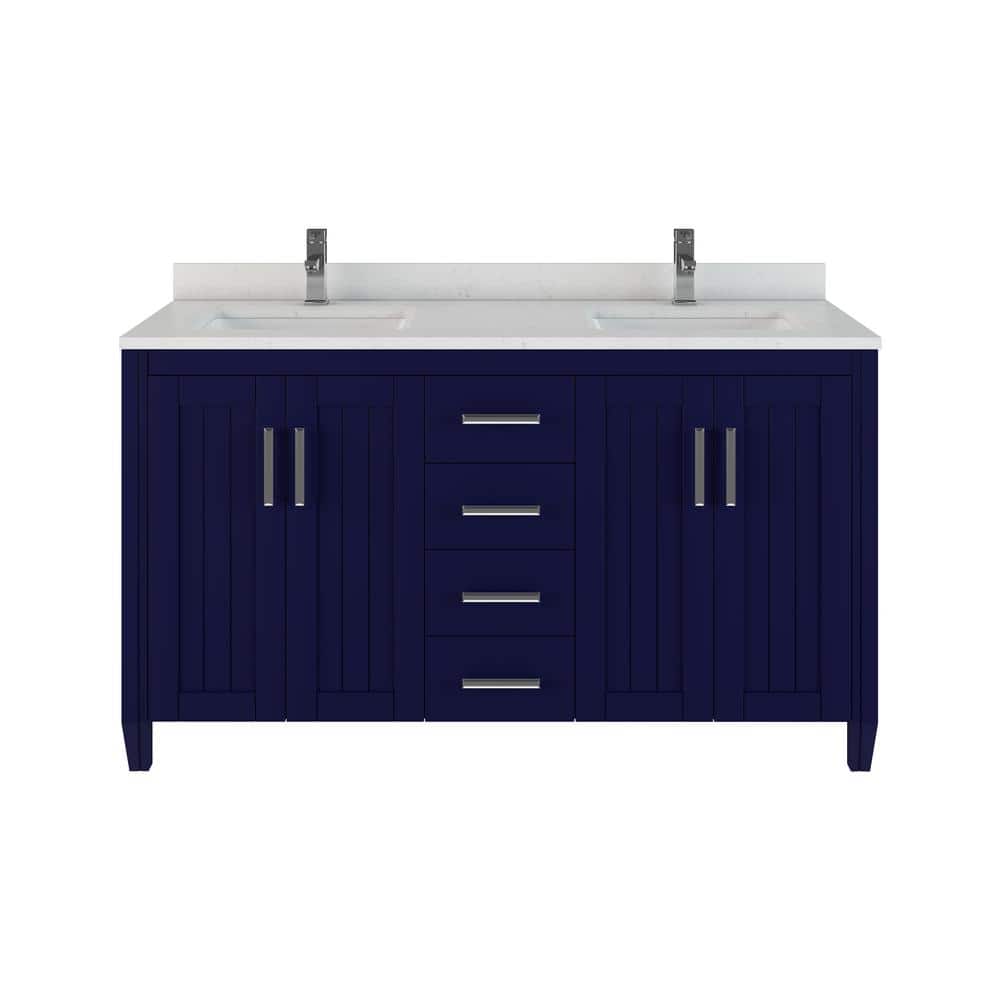 Jake 60 in. W x 22 in. D Bath Vanity in Blue ENGRD Stone Vanity Top in Whit