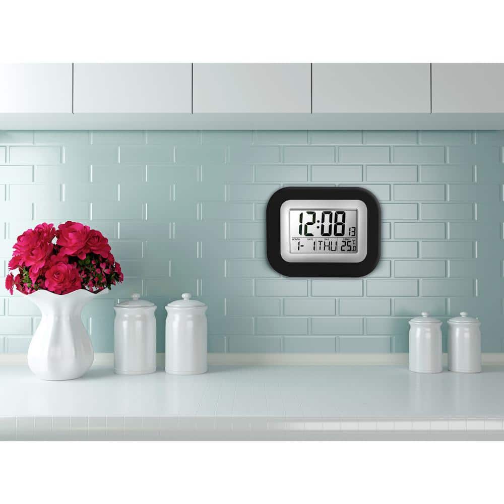 Westclox LCD Digital Wall Clock with Temperature - Black