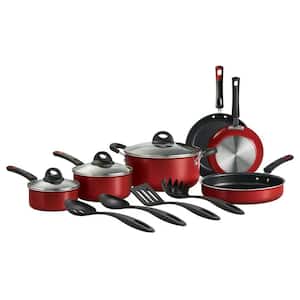 13 Pc Aluminum Enamel Nonstick Cookware Set with Lids in Red