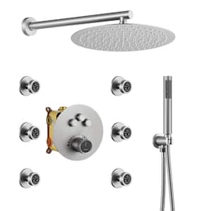 Single Handle 1-Spray 3-function Luxury Thermostatic Dual Shower Faucet 1.8 GPM with 6 Body Spray Jets in Brushed Nickel