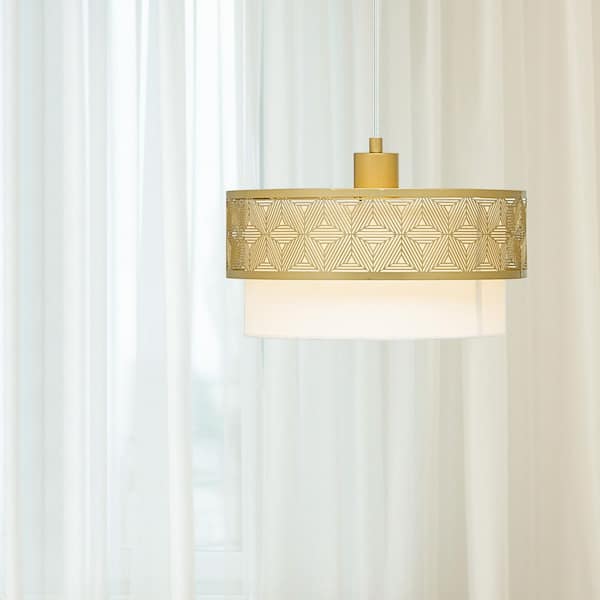 River of Goods Sloane 13 in. Dual-Light Gold-Tone Pendant Light with White Fabric Drum Shade