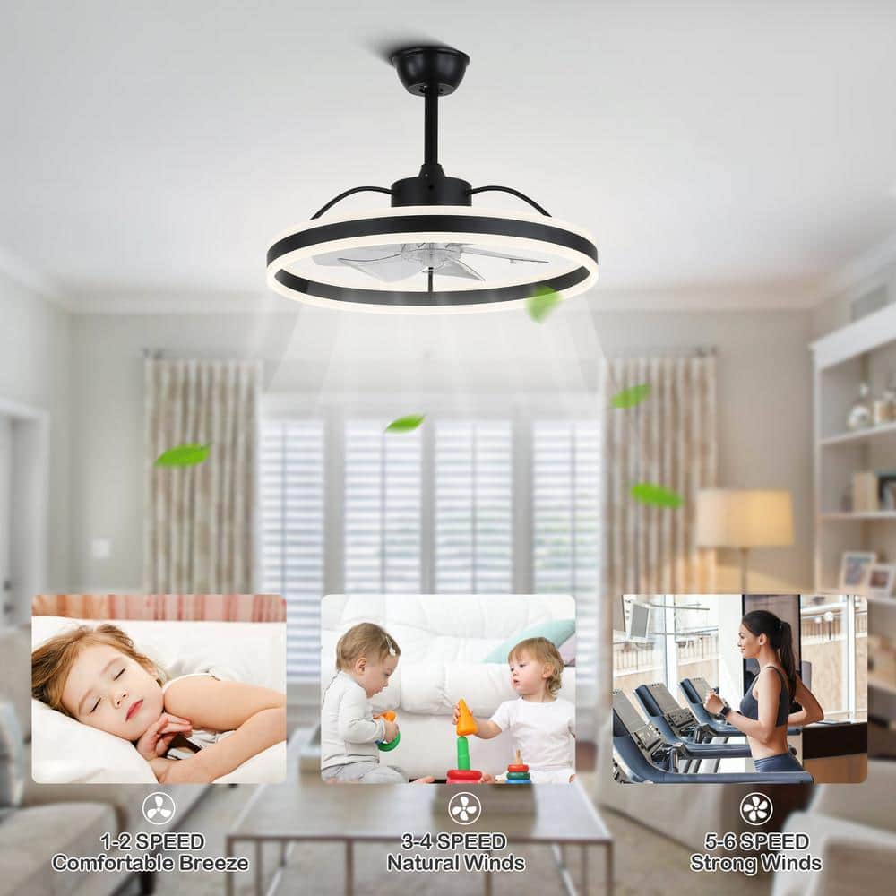 24" Black Modern Smart Ceiling Fan with Dimmable LED Light