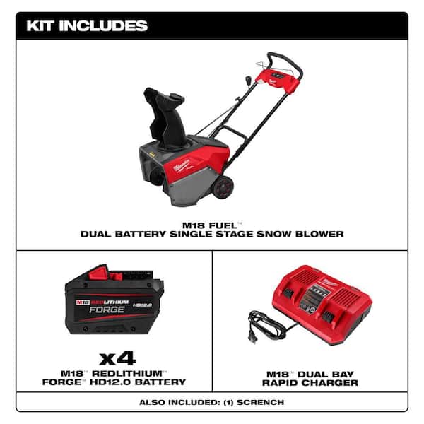 M18 FUEL 18V 21 in. Cordless Dual Battery Auger Propelled Single Stage Snow Blower w/ (4) 12.0 Ah Batteries, Charger