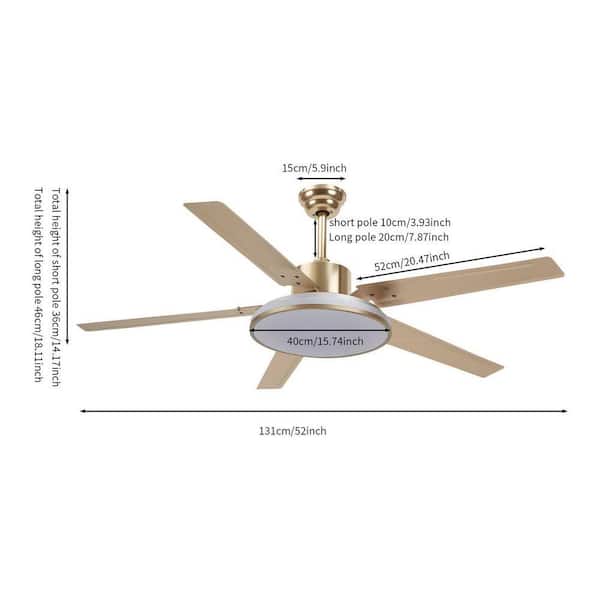 OUKANING 52 in. Indoor Gold Modern 6-Speed Ceiling Fan with