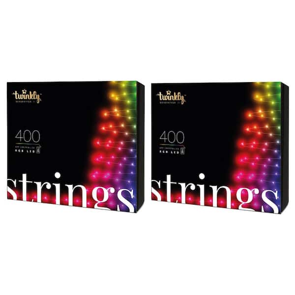 twinkly 105 ft. 400 LED RGB Multi-Color Decor String Lights, Bluetooth WiFi (2-Pack)