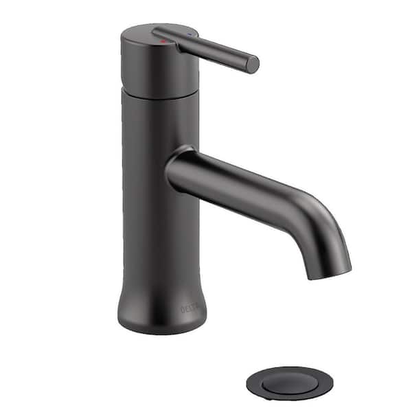 Delta Trinsic Single Hole Single-Handle Bathroom Faucet with Metal Drain Assembly in Matte Black