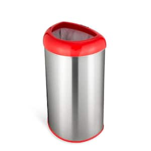 13 Gal. Red Open Top Lid Stainless Steel Trash Can