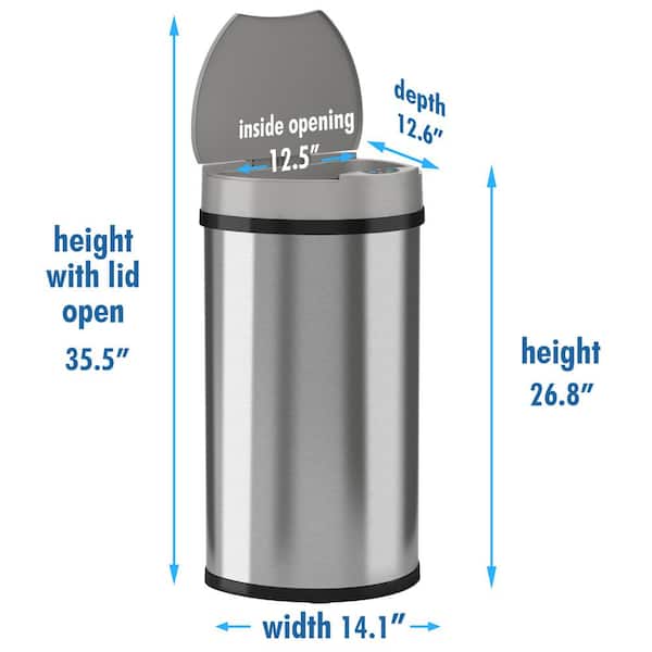  iTouchless 13 Gallon Touchless Sensor Trash Can with AbsorbX  Odor Control System, Stainless Steel, Extra-Wide Lid Opening Kitchen  Garbage Bin, Silver : Home & Kitchen