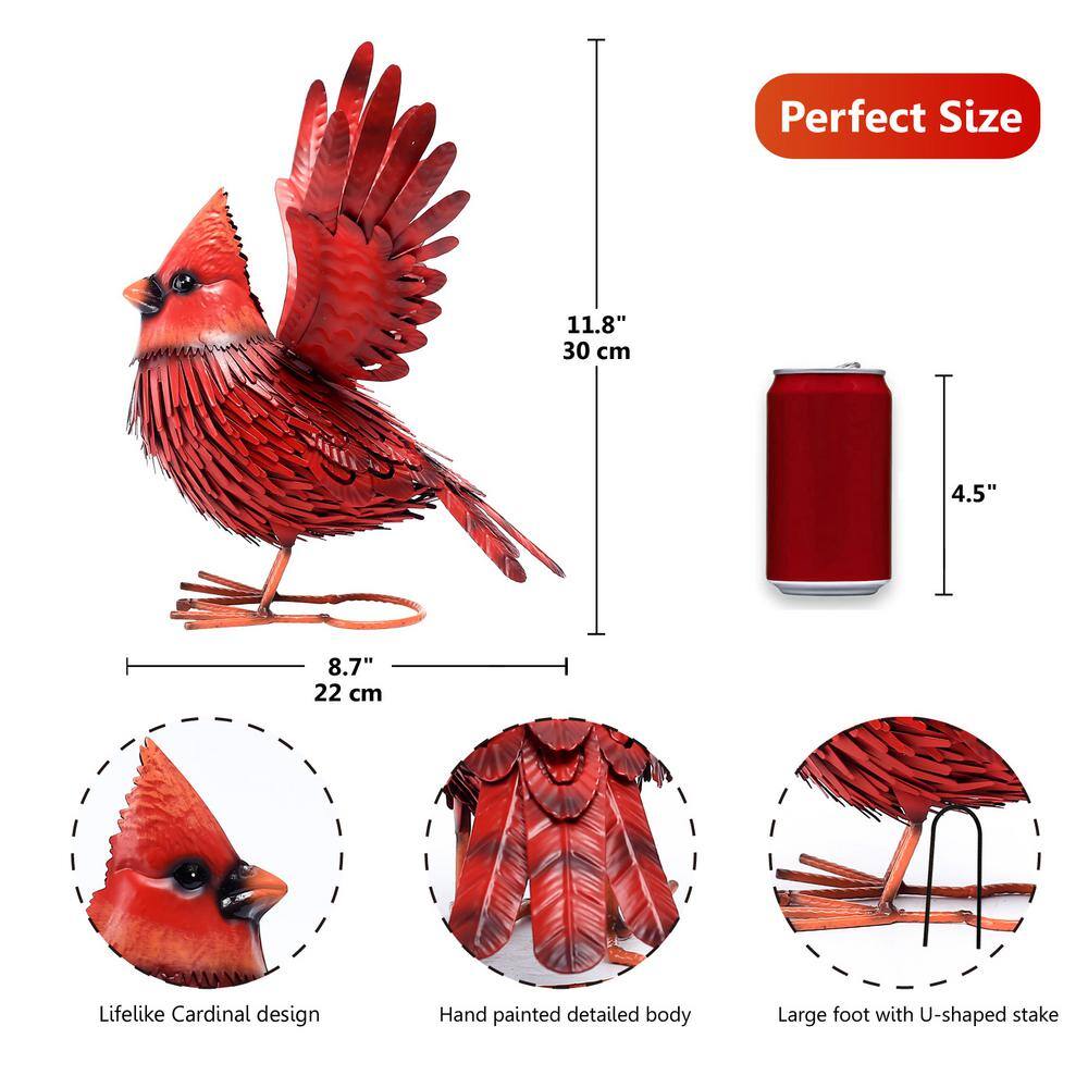 Large Red Metal Cardinal Bird Garden Sculpture