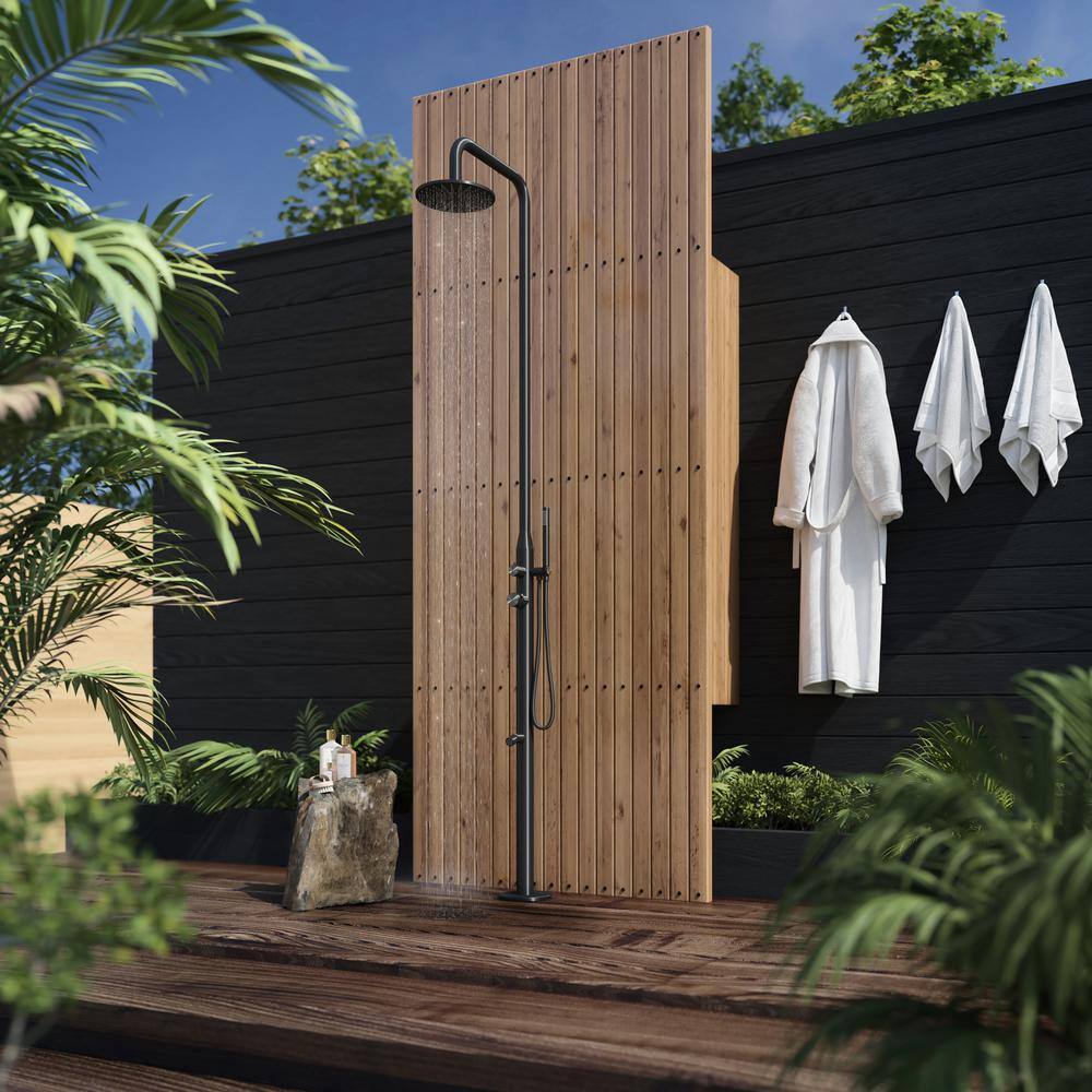 Matte Black Stainless Steel Outdoor Shower System with Hand Shower