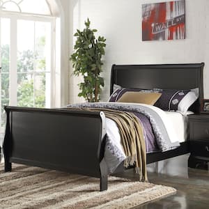 Black Finish Twin Size Bed with Solid Wood Heaadboard