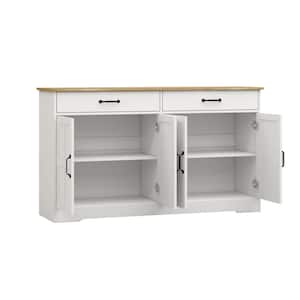 55.91inx15.75inx32.09in MDF Ready to Assemble Kitchen Cabinet in White with 2 Drawers and 4 Cabinet Doors with Fields