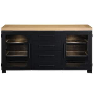 Magnolia Black 60 in. Sideboard Server with Glass Doors and Drawers