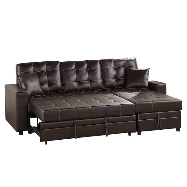 Venetian Worldwide Espresso Faux Leather Square Tufted Adjustable Sectional  Sleeper Set with 2-Accent Pillows (2-Pieces) VP-F6592 - The Home Depot