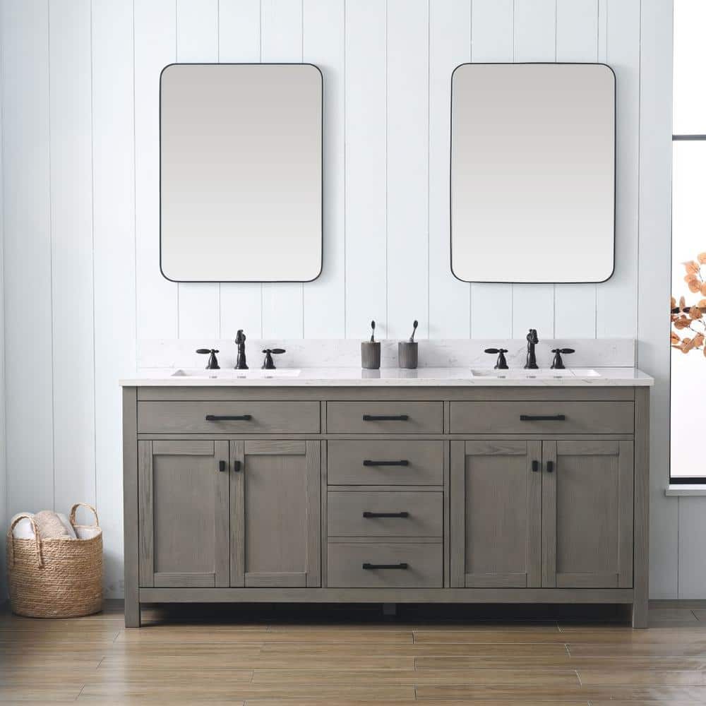 Jasper 72 in. W x 22 in. D x 34 in. H Bath Vanity in Textured Gray with Carrara White Engineered Stone Top with Sinks price history on PriceWatchPro