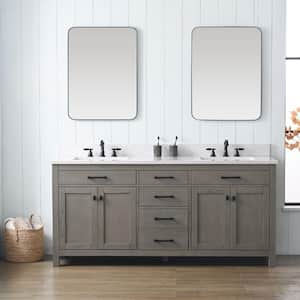 Jasper 72 in. W x 22 in. D x 34 in. H Bath Vanity in Textured Gray with Carrara White Engineered Stone Top with Sinks