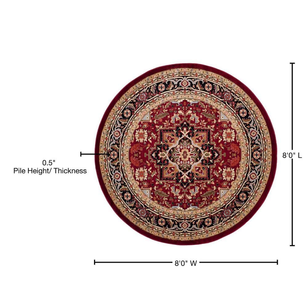 Lyndhurst Red and Black Round Floral Synthetic Rug