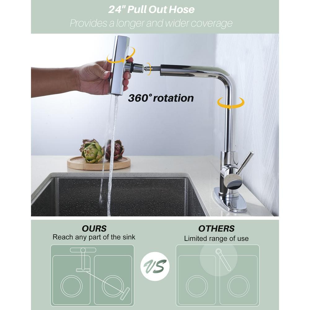 Polished Chrome Single Handle Pull Down Kitchen Faucet