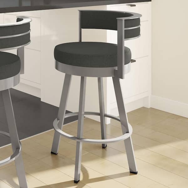 Amisco Browser 26 in. Charcoal Grey Polyester Glossy Grey Metal Swivel Counter Stool