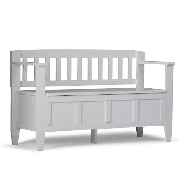 Simpli Home Brooklyn Solid Wood 48 in. Wide Contemporary Entryway Storage Bench in White