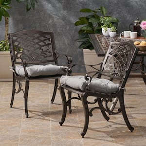 Phoenix Hammered Bronze Removable Cushions Aluminum Outdoor Patio Dining Chair with Charcoal Cushion (2-Pack)
