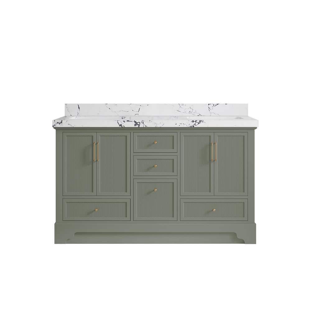Alys 60 in. W x 22 in. D x 36 in. H Double Sink Bath Vanity in Evergreen with 2 in. Viola Night Top price history on PriceWatchPro