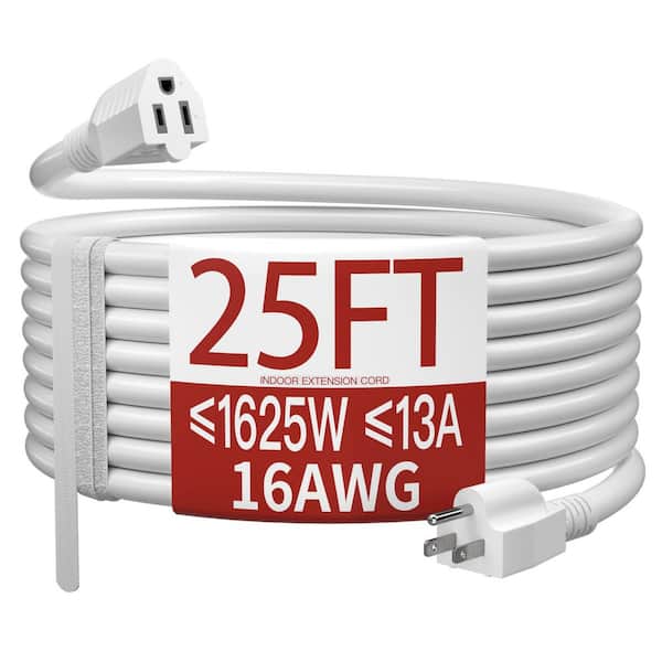 25 ft. 1625W 16 Gauge 1-Conductor Indoor Extension Cord White