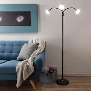 69 in. Black 3-Headed Floor Lamp with Adjustable Arms