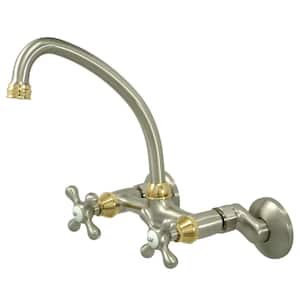 Traditional 2-Handle Wall-Mount Standard Kitchen Faucet in Brushed Nickel/Polished Brass