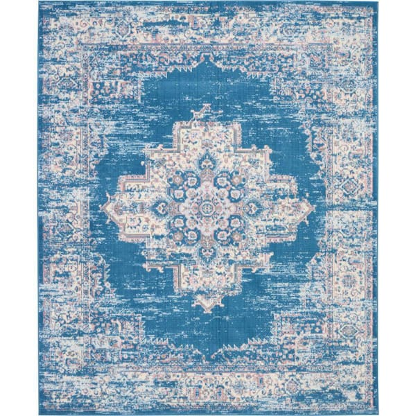 Grafix Blue 8 ft. x 10 ft. Persian Medallion Transitional Area Rug
