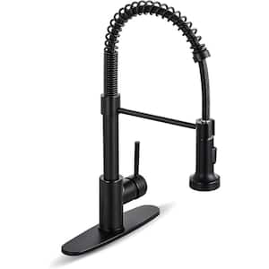 1-Handle Pull Down Sprayer Kitchen Faucet Spring Stainless Steel Kitchen Sink Faucet in Matte Black