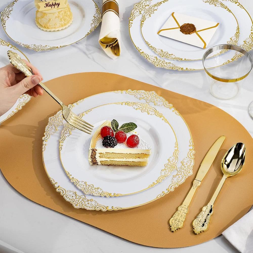 350-Piece Gold Plastic Plates for 50-Guests, Disposable Dinnerware Sets for Party, Wedding, Graduation price history on PriceWatchPro