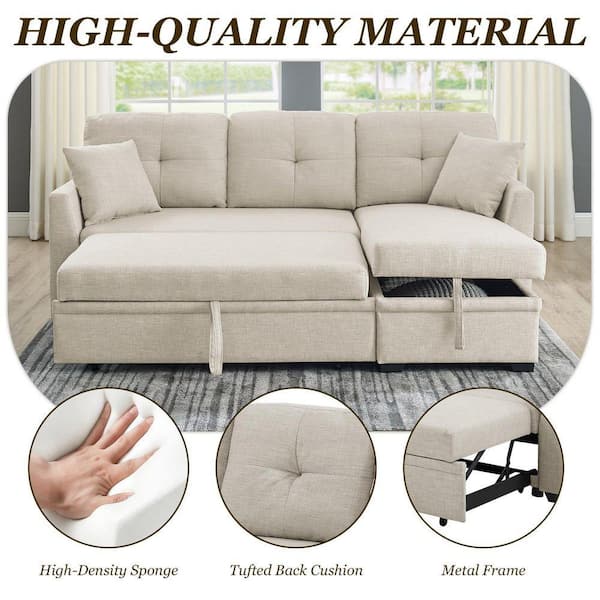 HOMEFUN 85 in. Modular Beige Polyester L-shaped Twin Size Sofa Bed