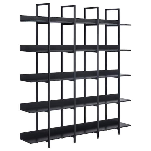 Tatahance Industrial Style 70.9 in. Wide Black Finish 5 Shelf Open Bookcase with Metal Frame