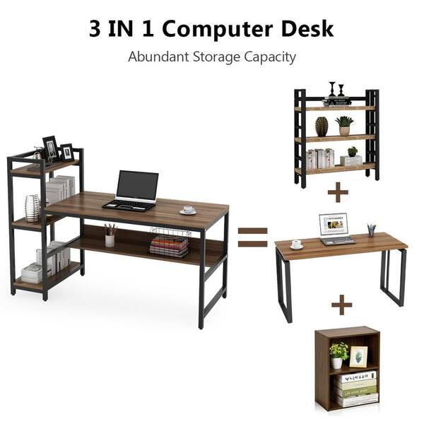 Industrial Computer Desk with 4-Cube Shelves & Push-Pull Keyboard TrayMaple