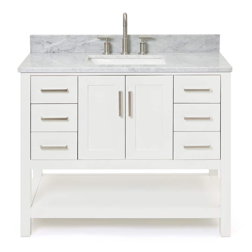 White Freestanding Vanity with Carrara Marble Countertop