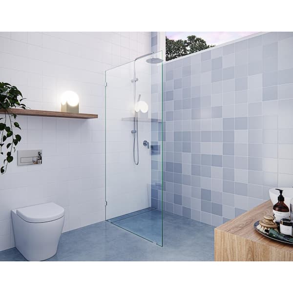 Glass Warehouse Vela 34.5 in. W x 78 in. H Frameless Fixed Single Panel Shower Door in Chrome Without Handle