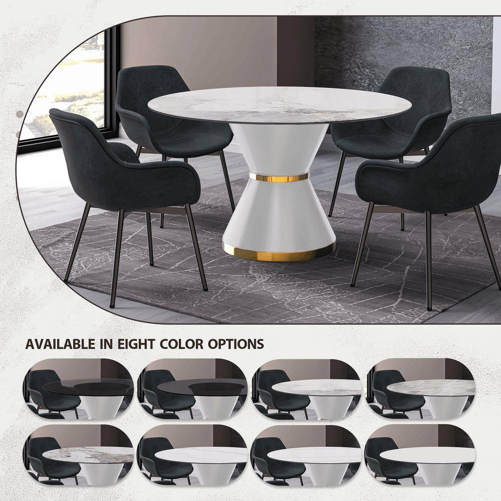 60'' White and Gold Round Glass Dining Table