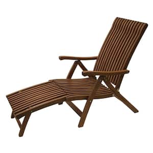 Venetian Reclining Eucalyptus Wood Outdoor Lounge Chair with Ottoman