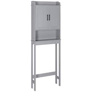 22.4 in. W x 67 in. H x 7.4 in. D Grey Bathroom Over-the-Toilet Storage Cabinet Organizer with Doors and Shelves