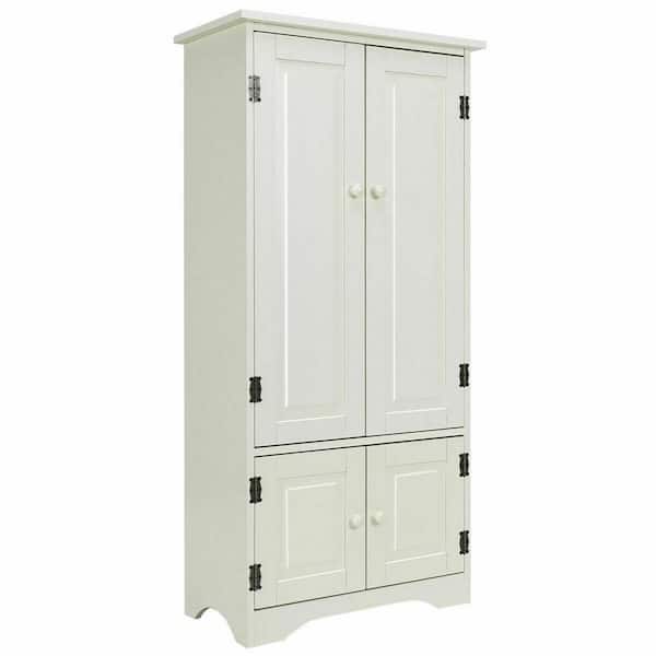 Costway Accent White Storage Cabinet Adjustable Shelves Antique 2-Door Floor Cabinet
