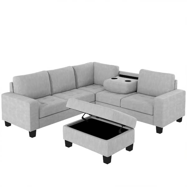 Utopia Ivory/Light Gray & Gold Stainless Steel 2pc Sectional Sofa