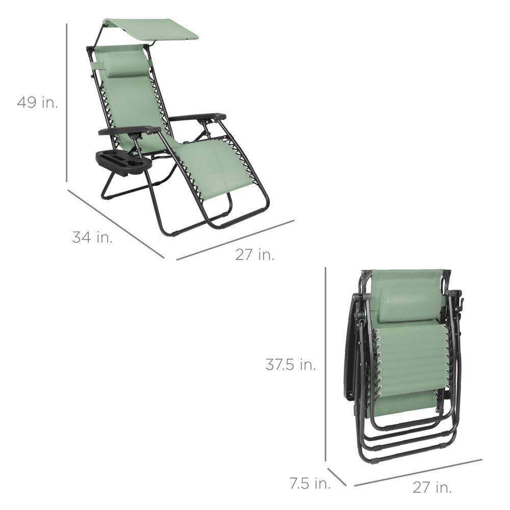 Sage Green Folding Zero Gravity Recliner with Canopy and Tray