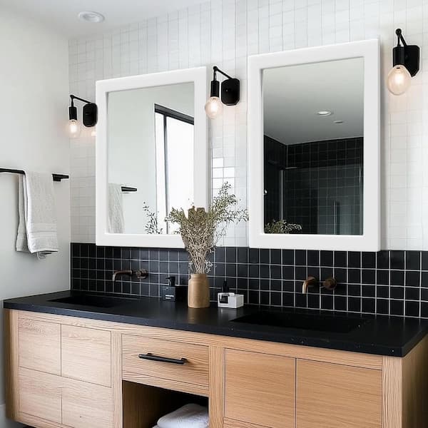 24 in. W x 32 in. H Classic White Rectangular Wood Frame Bathroom Mirror Vanity Wall Mirror / Full Body Mirror