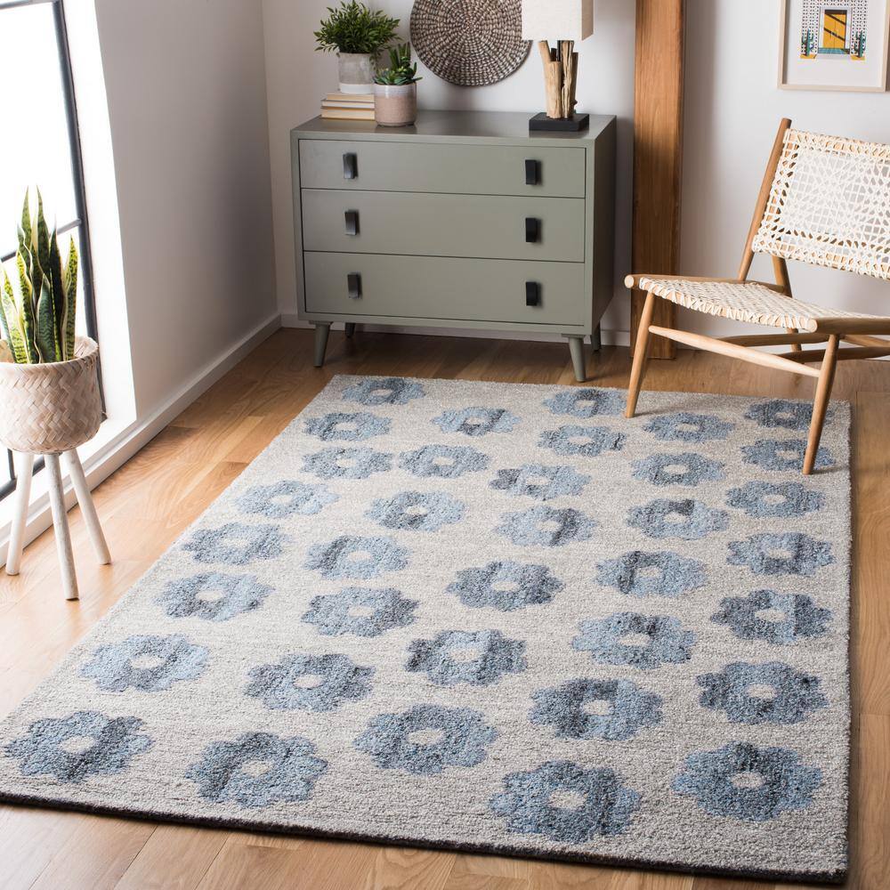 Handmade Abstract Gray Wool Non-Slip Area Rug 4' x 6'