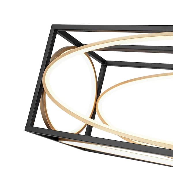 31-Watt 5 Light Black Gold Modern Chandeliers Rectangle Integrated LED Pendant Light Fixture with PVC Shade
