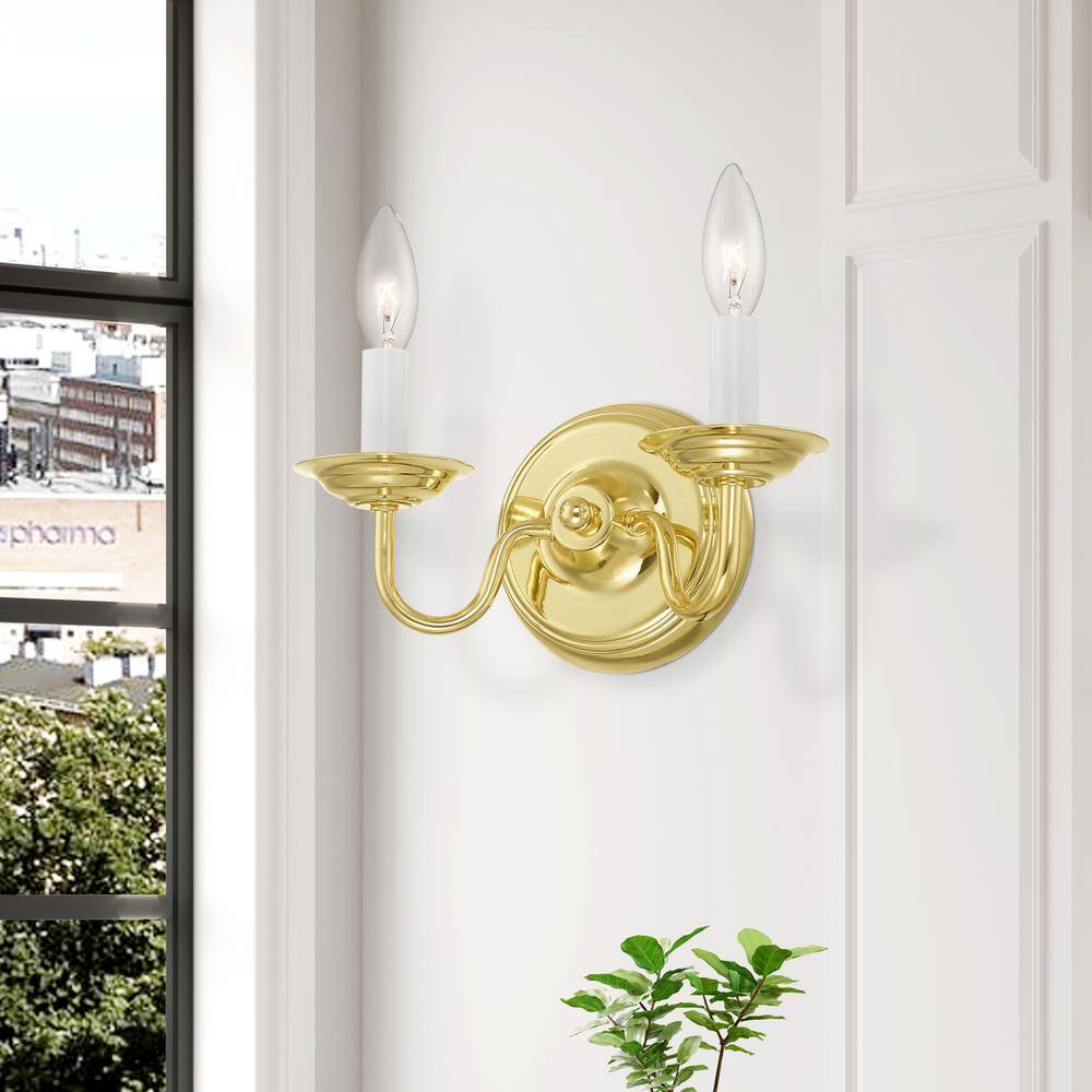 Colonial Elegance 2-Light Polished Brass Direct Wired Sconce