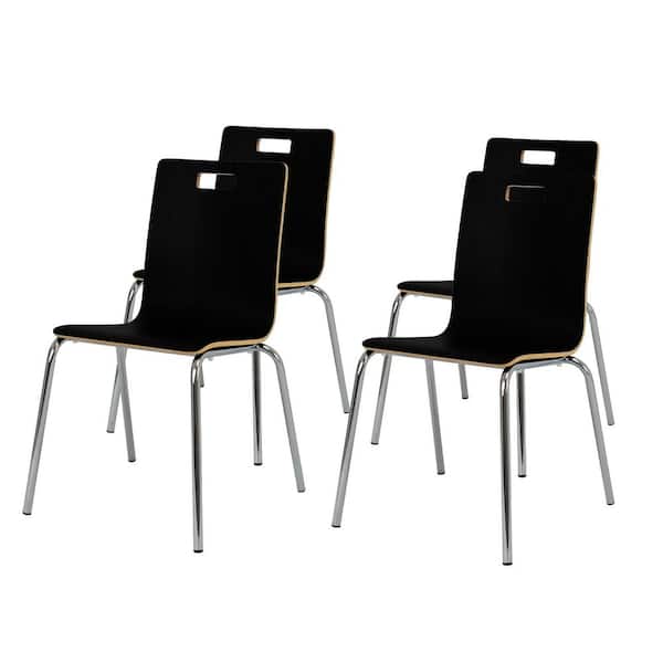 Alexis Collection Curved Wood Stackable Chair in Espresso Woodgrain Finish, Pack of 4